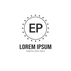 Initial EP logo template with modern frame. Minimalist EP letter logo vector illustration