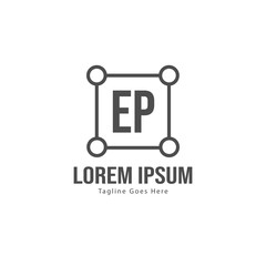 Initial EP logo template with modern frame. Minimalist EP letter logo vector illustration