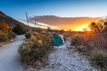 Sunrise after a night of camping in Guadalupe Mountains National Park, Texas.