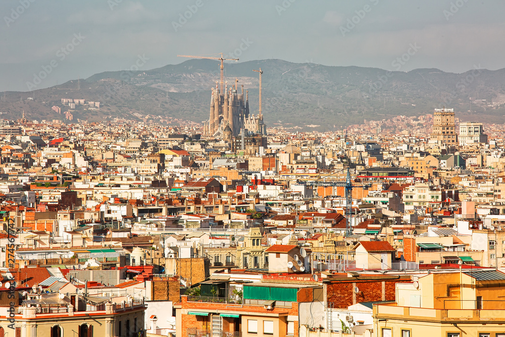 Poster Aerial view to Barcelona living quarters, urban background