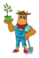 Illustration in cartoon style, funny animals, cow