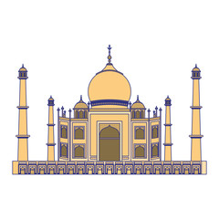 Taj mahal indian building symbol isolated blue lines