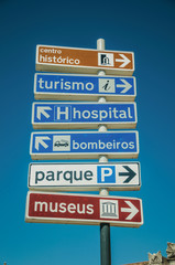 Signpost indicating public services and city attractions at Elvas