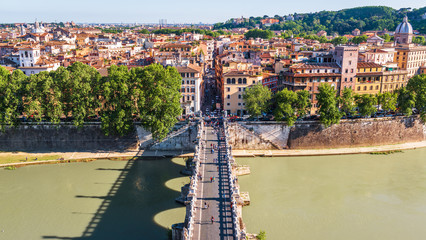 Bridge of Sant'Angelo in Rome, Italy. It is one of the top landmarks of Rome. Panoramic view of the...