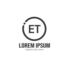 Initial ET logo template with modern frame. Minimalist ET letter logo vector illustration