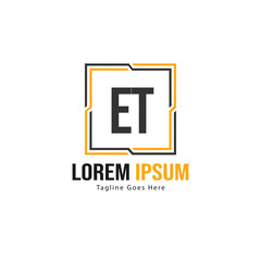 Initial ET logo template with modern frame. Minimalist ET letter logo vector illustration