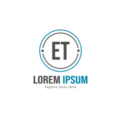 Initial ET logo template with modern frame. Minimalist ET letter logo vector illustration