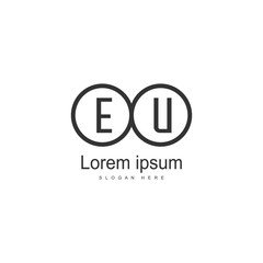 Initial EU logo template with modern frame. Minimalist EU letter logo vector illustration