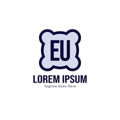 Initial EU logo template with modern frame. Minimalist EU letter logo vector illustration