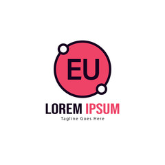 Initial EU logo template with modern frame. Minimalist EU letter logo vector illustration