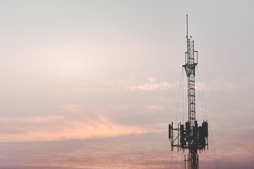 Telecommunication towers with a background atmosphere, evening sky, landscape horizontal