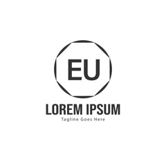 Initial EU logo template with modern frame. Minimalist EU letter logo vector illustration