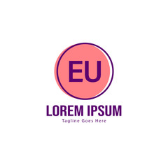 Initial EU logo template with modern frame. Minimalist EU letter logo vector illustration