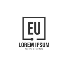Initial EU logo template with modern frame. Minimalist EU letter logo vector illustration