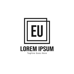 Obraz premium Initial EU logo template with modern frame. Minimalist EU letter logo vector illustration