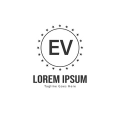 Initial EV logo template with modern frame. Minimalist EV letter logo vector illustration