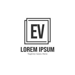 Initial EV logo template with modern frame. Minimalist EV letter logo vector illustration