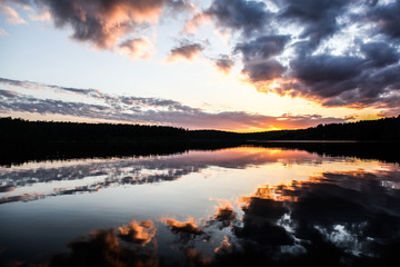 Specular view of the lake during sunset