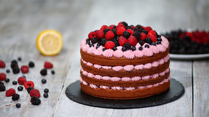 Chocolate cake with summer berries.