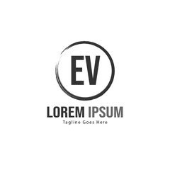 Initial EV logo template with modern frame. Minimalist EV letter logo vector illustration