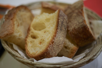 Basket bread in a restaurant