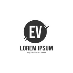 Initial EV logo template with modern frame. Minimalist EV letter logo vector illustration