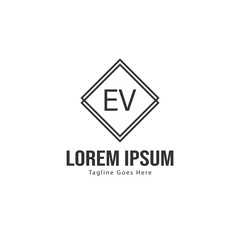 Initial EV logo template with modern frame. Minimalist EV letter logo vector illustration