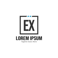 Initial EX logo template with modern frame. Minimalist EX letter logo vector illustration