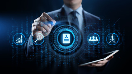 Send CV HR Human resources concept. Businessman pointing screen.