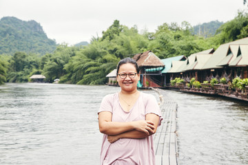 Asian young woman traveler and relax