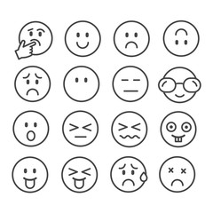Set of simple emoticon outline icon in cartoon isolated on white background