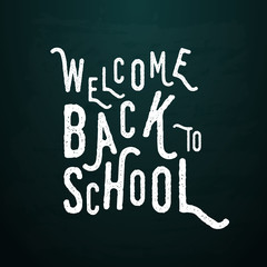 Welcome back to school text drawing by colorful chalk in blackboard. Vector illustration banner.