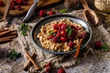 Homemade porridge with forest berries