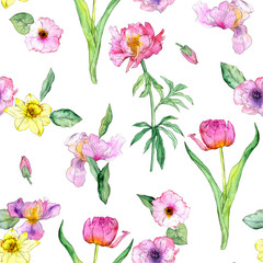 seamless pattern with pink peony flower