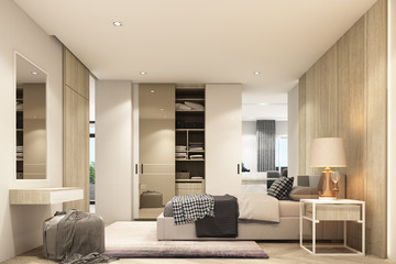 Bedroom modern contemporary style. 3d rendering