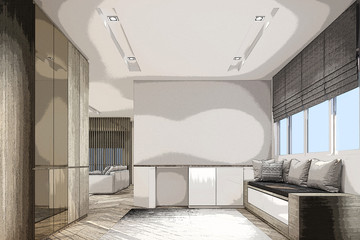 Living area modern contemporary style. 3d rendering