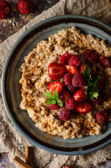 Homemade porridge with forest berries