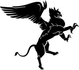 Legendary Griffin Flying, Side View Silhouette