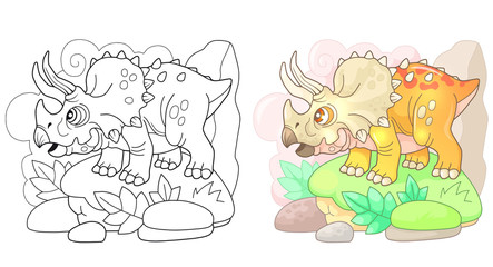 cartoon cute prehistoric dinosaur Triceratops, funny illustration