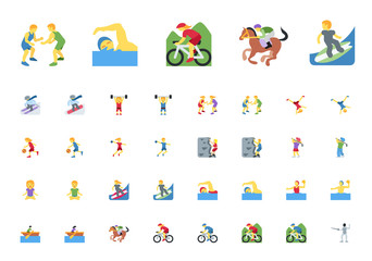 Sportsman, sport people man, woman persons icons, vector illustration symbols emojis, characters set, collection in flat cartoon style.