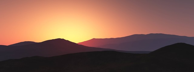 Fototapeta na wymiar Silhouettes of hills at sunset, mountain slopes against the setting sun