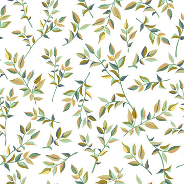 Liana leaves on white background. Seamless pattern of plants jungle. Vector illustration. © valadzionakvolha