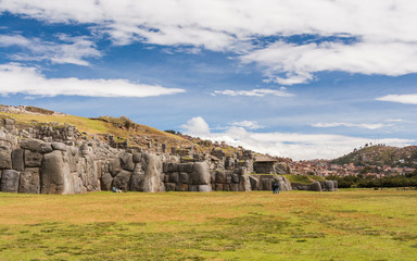 Sacsayhuaman ancient ruins (or Saqsaywaman) near Cusco, a citadel and fortress on the outskirts of the city of Cusco Peru, the historic capital of the Inca Empire and part of the UNESCO World Heritage