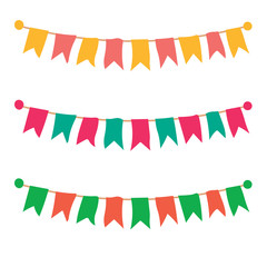 Obraz premium Multicolored bright buntings garlands isolated on white background. Vector illustration.