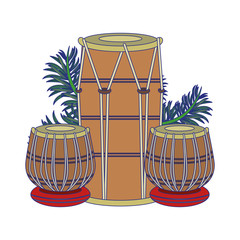 Indian table drums with leaves blue lines