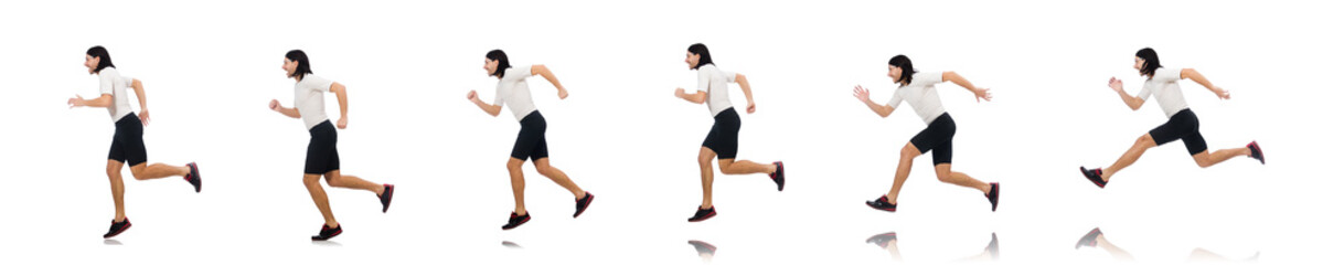 Man exercising isolated on white