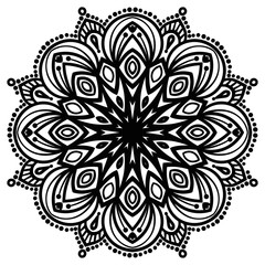 Flower Mandalas. Vintage decorative elements. Ornamental round doodle flower isolated on white background. Black outline mandala. Geometric circle element. Vector illustration.