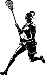Lacrosse Woman Running, Shadowed Vector