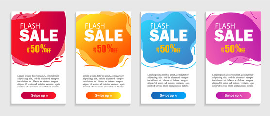 Set of dynamic geometric liquid shapes. Modern design covers for website, presentations or mobile apps. Flash sale template for social media. vector eps10