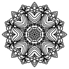 Fototapeta premium Black outline flower mandala. Vintage decorative element. Ornamental round doodle flower isolated on white background. Geometric circle element. Vector illustration.